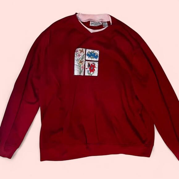 Red vintage embroidered flower crewneck - Picture 1 of 5